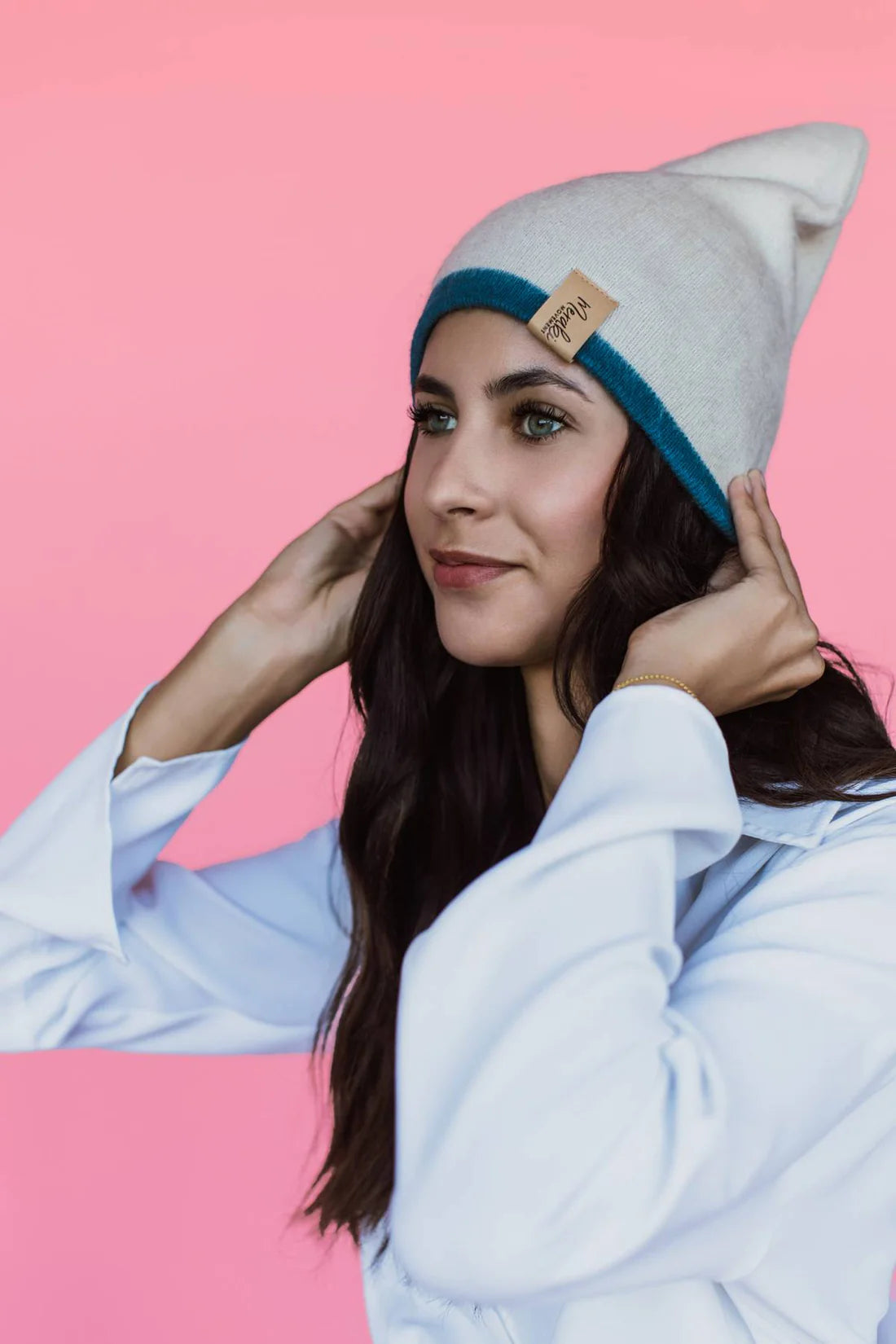 TEAL & CREAM REVERSIBLE ALPACA BEANIE