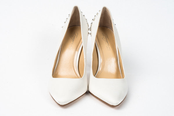 Olive Bejeweled Satin Pump W/Leather Sole