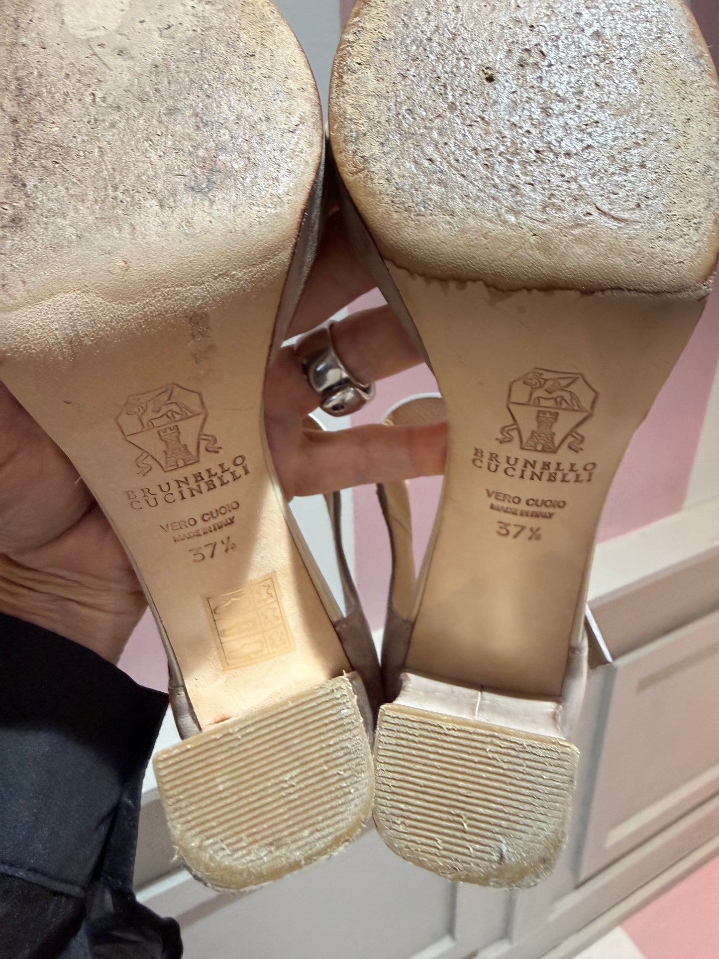 Brunello Cucinelli Distressed Leather Penny Heels