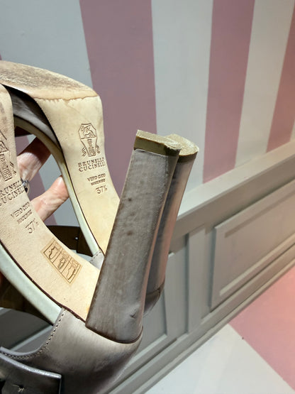 Brunello Cucinelli Distressed Leather Penny Heels