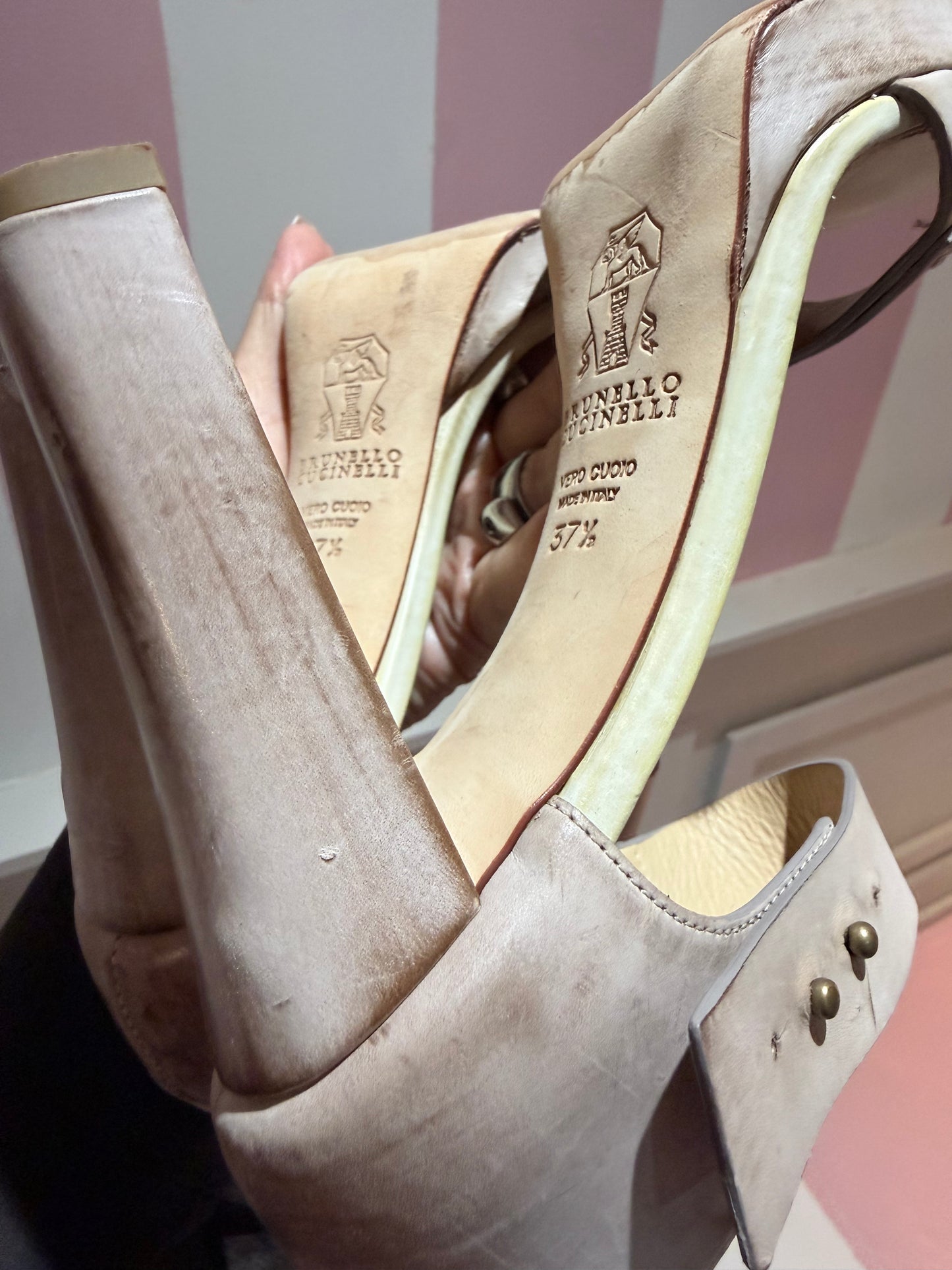 Brunello Cucinelli Distressed Leather Penny Heels