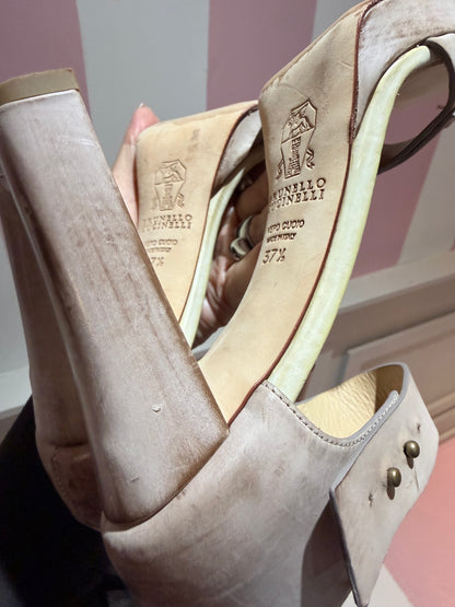 Brunello Cucinelli Distressed Leather Penny Heels