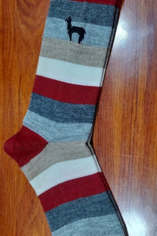 EMBERSTRIPE ALPACA SOCKS: LARGE - red stripe