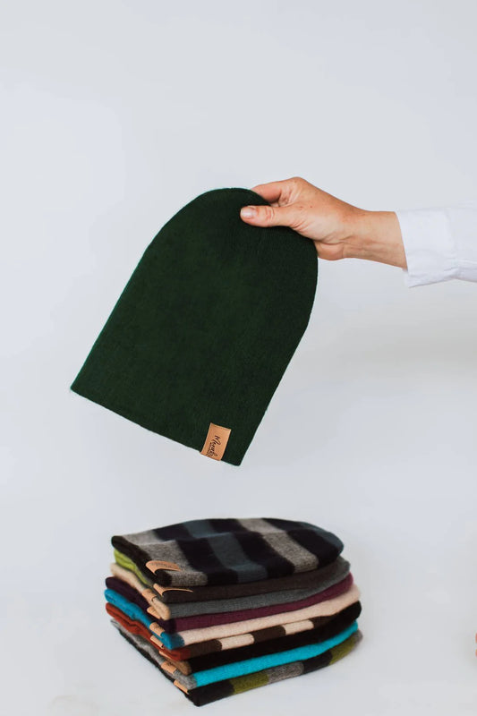 FOREST GREEN & GREY REVERSIBLE ALPACA BEANIE