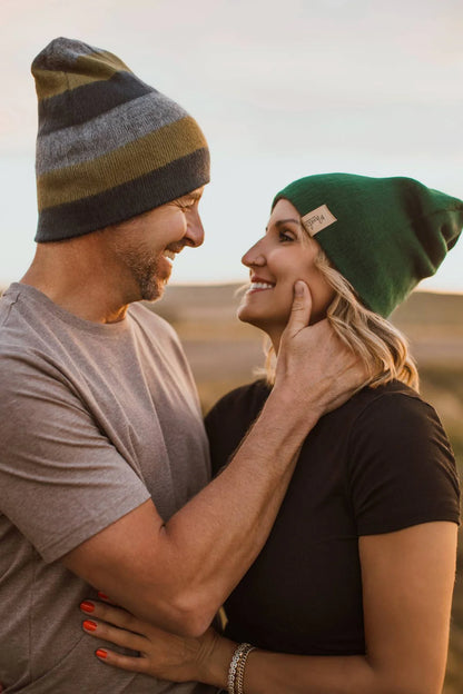 FOREST GREEN & GREY REVERSIBLE ALPACA BEANIE