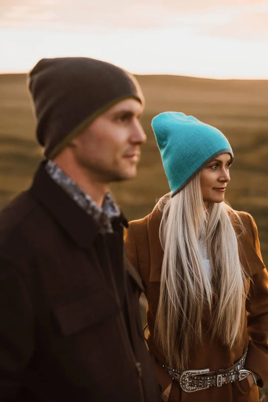 GREY & TEAL REVERSIBLE ALPACA BEANIE